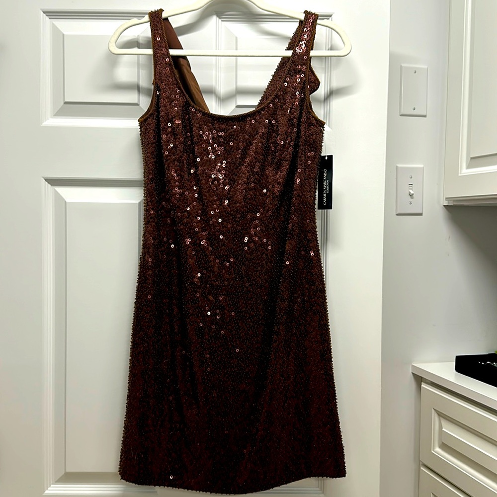 Carmen Marc Valvo Scoop Neck Mini Dress